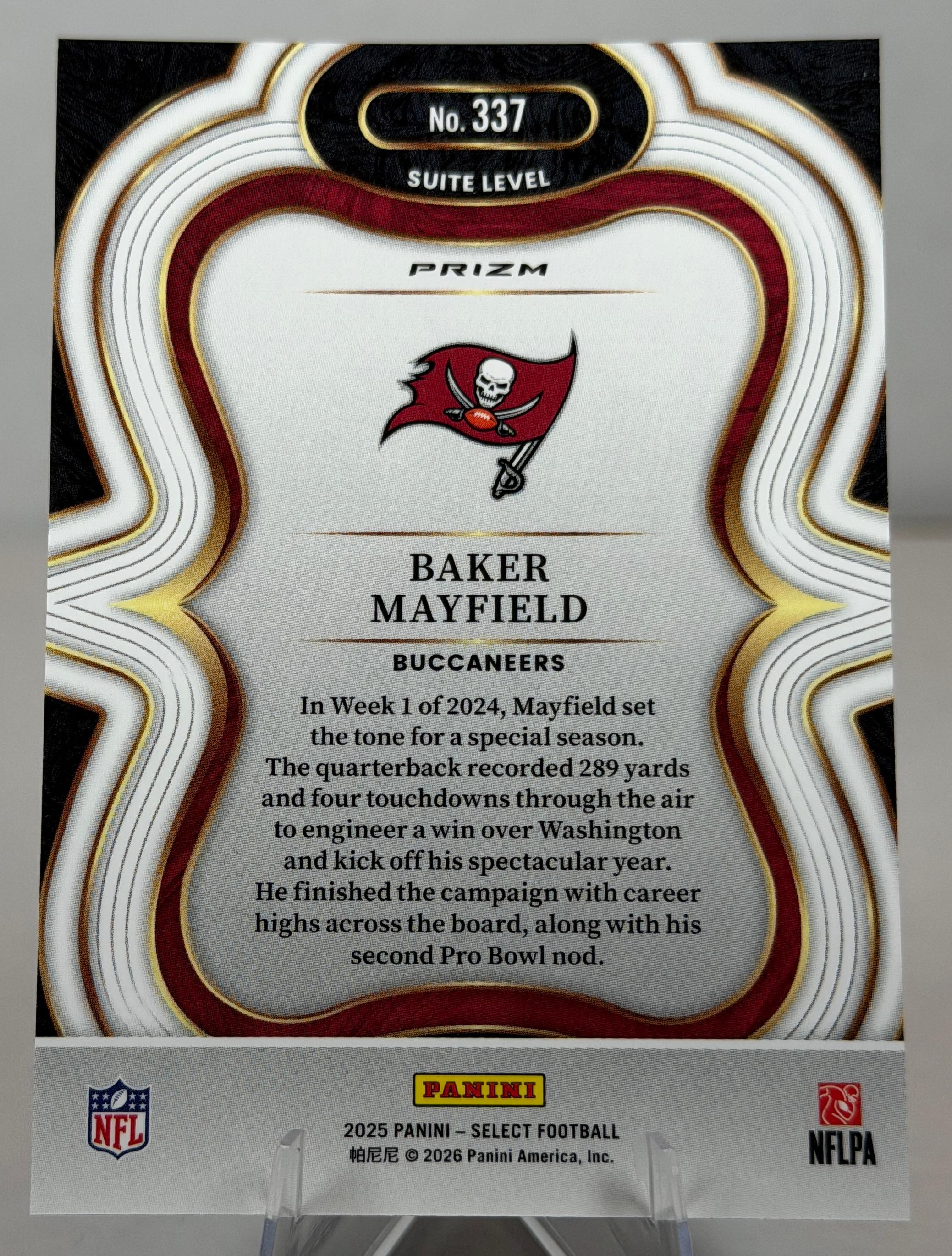 2025 Panini Select BAKER MAYFIELD #337 Suite Level Zebra Prizm